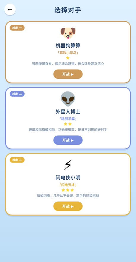选择对手：青铜、白银、王者三档 AI